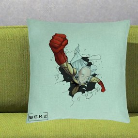 Perna Personalizata One Punch Man Saitama Pumn, 40x40 cm, Verde Menta, Husa Detasabila, Perna Inclusa, BEKZ®