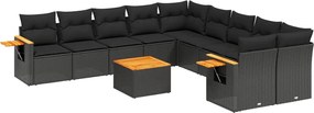 vidaXL Set canapele de grădină cu perne, 11 piese, negru, poliratan