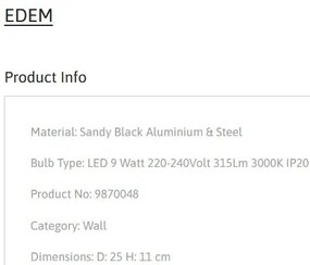 Aplica de perete LED stil minimalist EDEM negru