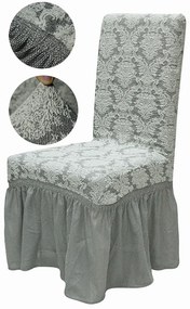 Set 6 huse elastice pentru scaune, cu volanas, model Jacquard Gri
