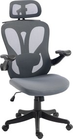 HOMCOM Scaun de Birou Ergonomic cu Tetieră 2D, Cotiere 3D, Înălțime Reglabilă, Mesh Respirabil, Gri Închis | Aosom Romania