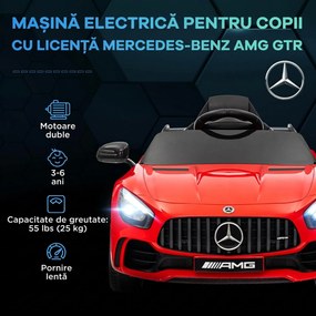 AIYAPLAY Mașină electrică pentru copii Mercedes-AMG GTR, 2 motoare, telecomandă, 3-5 km/h, roșu, 3-6 ani | Aosom Romania