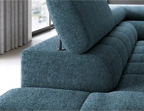 Colțar albastru extensibil/cu spațiu de depozitare cu tapițerie din țesătură bouclé (cu colț pe partea stângă/în formă de ”L”) Ferucce – ELTAP