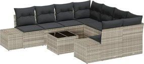 vidaXL Set de canapele pentru grădină 9 pcs Gri deschis poliratan