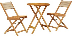 vidaXL Set mobilier bistro, 3 piese, bej, polipropilenă și lemn masiv
