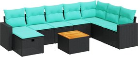 vidaXL Set mobilier de grădină cu perne, 9 piese, negru, poliratan