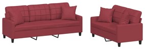 3201391 vidaXL Set de canapele cu perne, 2 piese, roșu vin, piele ecologică
