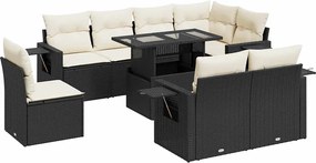 vidaXL Set mobilier de grădină cu perne, 9 piese, negru, poliratan