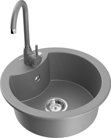 Mexen Diego chiuvetă din granit cu 1 compartiment și baterie de bucătărie Telma, gri - 6512-71-670200-71