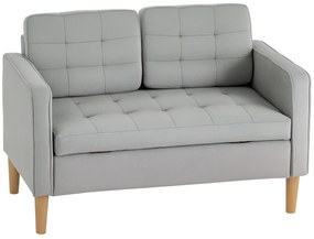 HOMCOM Canapea cu Două Locuri cu Spațiu de Depozitare, Butoniera, Perne, Lemn de Cauțiuc, 117x62x78 cm, Gri Deschis | Aosom Romania