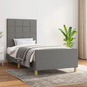 3125018 vidaXL Cadru de pat cu tăblie, gri închis, 90x190 cm, textil