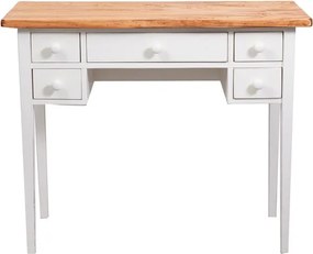 Birou, L100 48 H80 cm, 5 sertare, alb natur antic, lemn masiv