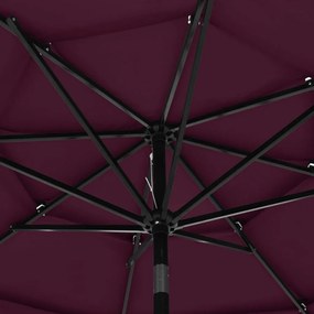 Umbrela de soare 3 niveluri, stalp aluminiu, rosu bordo, 3 m Rosu bordo, 3 m