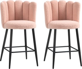 HOMCOM Set de 2 taburete de bar, scaune de bar cu spătar și suport pentru picioare, picioare din oțel, 52 x 53 x 93 cm, roz | Aosom Romania