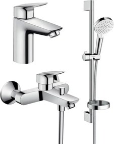 Set baterii Hansgrohe Logis 100 lavoar cada si set dus crom lucios