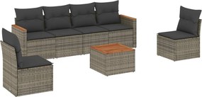 vidaXL Set canapele de grădină, 7 piese, cu perne, gri, poliratan