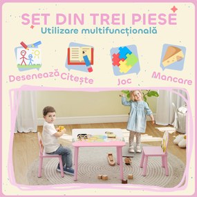 AIYAPLAY Măsuță și 2 scaune pentru copii 3-8 ani cu margini rotunjite, Roz | Aosom Romania