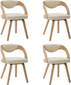 vidaXL Scaune de bucătărie, 4 buc, crem, lemn curbat & piele ecologică
