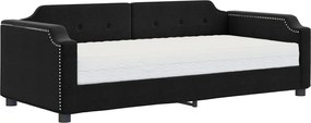 vidaXL Pat de zi cu saltea, negru, 90x190 cm, textil