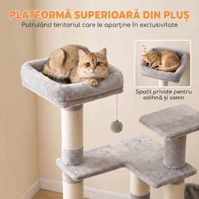 PawHut Stâlp de Zgâriat Per Pisici pe Mai Multe Niveluri Con 4 Stâlpi E Culcuș Gri Chiaro | Aosom Romania
