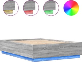 vidaXL Cadru de pat cu lumini LED gri sonoma 150x200 cm lemn prelucrat
