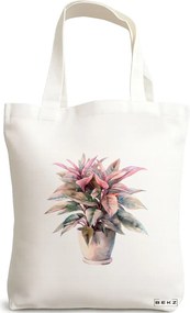 Sacosa de Panza pentru Cumparaturi, Geanta Tote, model Flowers 2 38 x 34.5 cm, Alba, BEKZ®