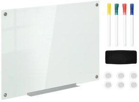 Vinsetto Tablou alb din sticlă cu tavă pentru perete fără rame, cu 4 markere și burete ștergător, 90 x 60 cm, alb | Aosom Romania