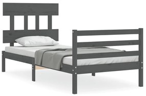 3195143 vidaXL Cadru de pat cu tăblie, gri, 90x200 cm, lemn masiv