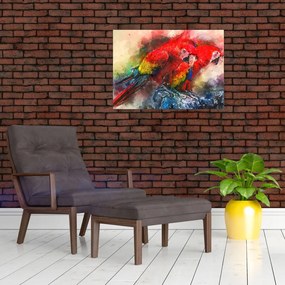 Tablou pe sticlă - Papagali roșii ara (70x50 cm)