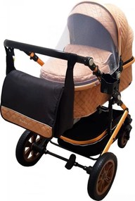 Carucior nou nascuti 3 in 1 Baby Care™ PRO 530, Cu geanta bebe, Cadru Aluminiu Gold, Amortizoare, Roti din cauciuc plin AVE, Landou, Scoica auto,