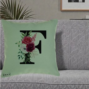 Cadou Personalizat - Perna Personalizata Monograma Florala Litera F, 40x40 cm, Verde, Husa Detasabila, Perna Inclusa, BEKZ®