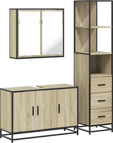 vidaXL Set mobilier de baie, 3 piese, stejar sonoma, lemn prelucrat