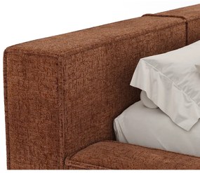 Pat matrimonial portocaliu tapițat cu spațiu de depozitare cu somieră 200x200 cm Voliera – Maison de Rêve