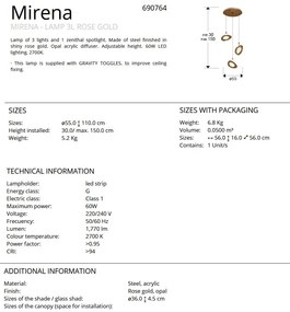 Lustra cu 3 Pendule LED auriu roze Mirena