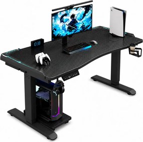 KRYON GT15 – Birou Gaming Electric, 2 Motoare, Reglare 67–112 cm, RGB, Încărcare Wireless, Memorie 3 Poziții, Blat Carbon, 120 kg, 120x60 cm, Negru