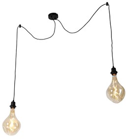 Lampă suspendată neagră cu 2 lumini incluzând LED auriu reglabil - Cava Luxe