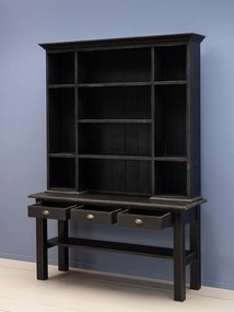 Bufet vintage din lemn de mango, cu 3 sertare și rafturi deschise, negru, finisaj mat, 158×47×221 cm, „Botti"