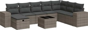 vidaXL Set canapele de grădină, 9 piese, cu perne, gri, poliratan