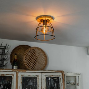 Plafoniera industrială gri închis cu lemn - Arthur