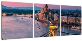 Tablou - Panorama orașului Budapesta, Ungaria (cu ceas) (90x30 cm)