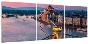 Tablou - Panorama orașului Budapesta, Ungaria (cu ceas) (90x30 cm)