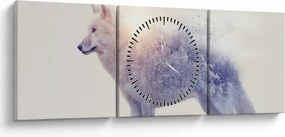 Tablou - Lupul arctic oglindit în peisaj sălbatic (cu ceas) (90x30 cm)