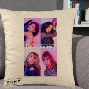Perna Personalizata K-pop BLACKPINK Poster Colaj 4 Membre Violet Roz, 40x40 cm, Bej, Husa Detasabila, Perna Inclusa, BEKZ®