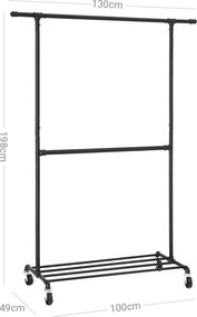 Regal de haine multifunctional negru pe roti RALVO