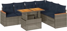 vidaXL Set canapele de grădină, 7 piese, cu perne, gri, poliratan