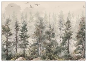 Tablou pe sticlă - Pădurea de pini I., aquarel (70x50 cm)