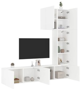 Unitati TV de perete, 5 piese, alb, lemn prelucrat