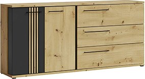 Comoda MOLTO ML13, stejar artisan/negru, PAL, 180x37x86 cm