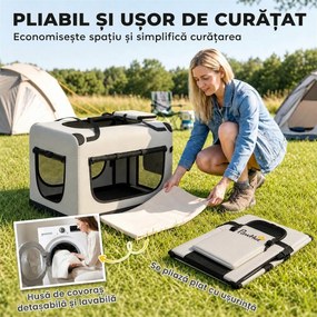 PawHut Transportor Moale Pliabil pentru Câini Mici și Medii, cu Bol, din Țesătură Oxford, Gri Deschis | Aosom Romania