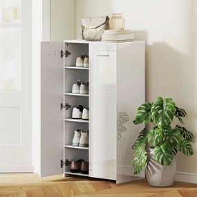 HOMCOM Dulap pentru pantofi cu finisaj lucios, depozitare cu rafturi reglabile pentru hol, intrare, spațiu pentru 10 perechi, Alb | Aosom Romania